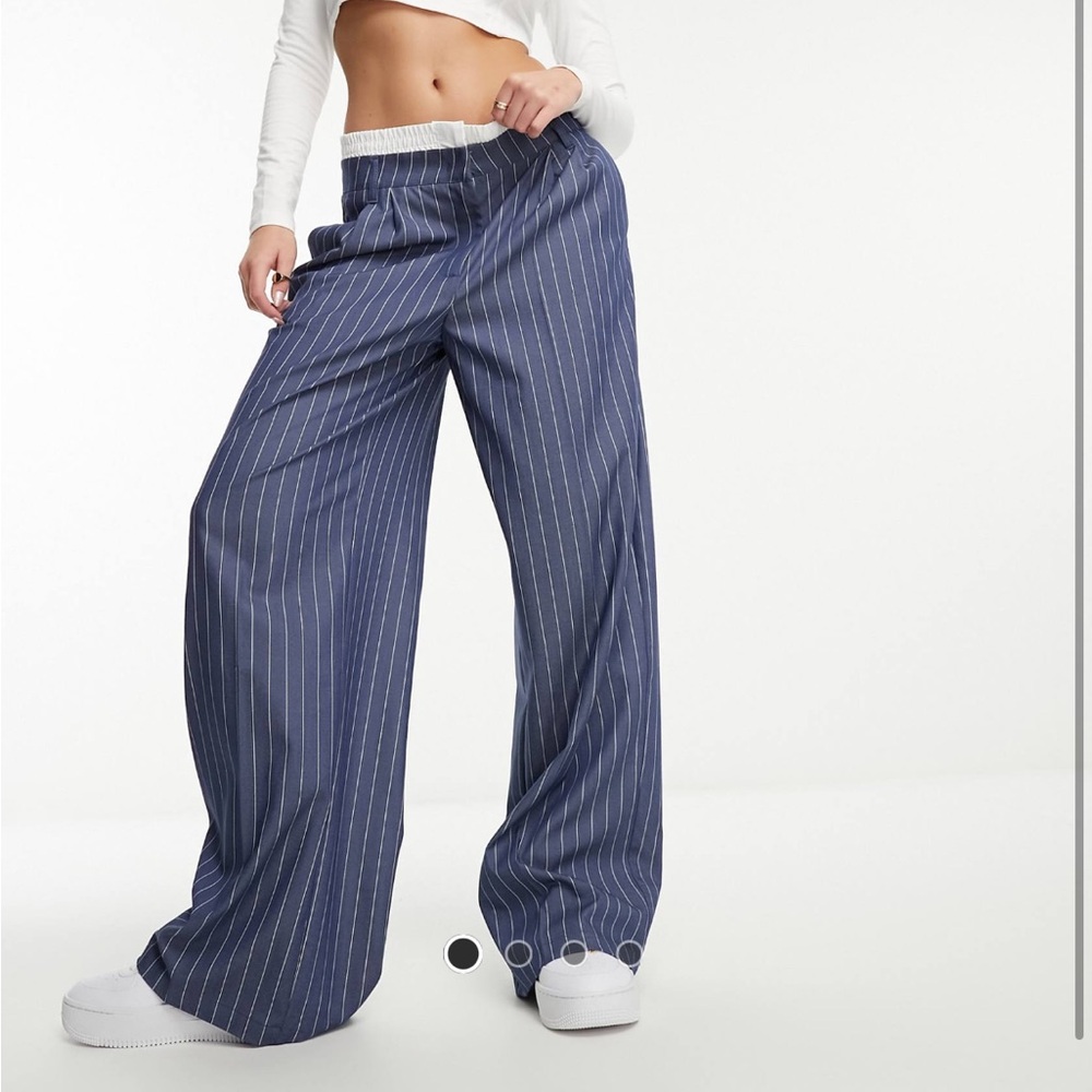 Boxer waistband wide leg tailored pants